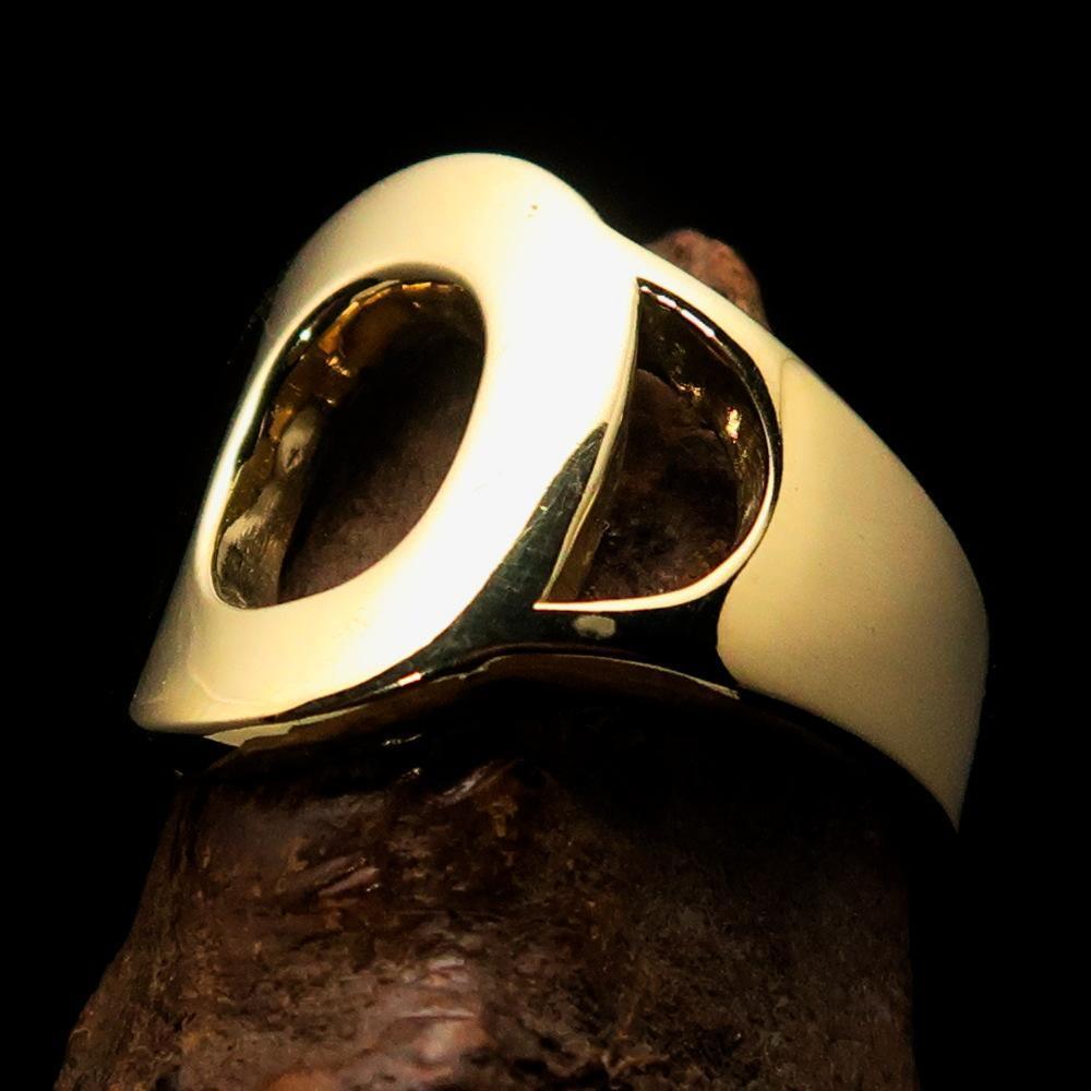 Mirror polished Men's Brass Initial Ring one bold Letter O - BikeRing4u