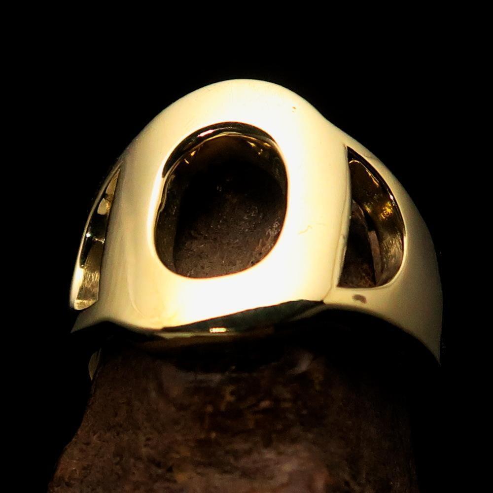 Mirror polished Men's Brass Initial Ring one bold Letter O - BikeRing4u