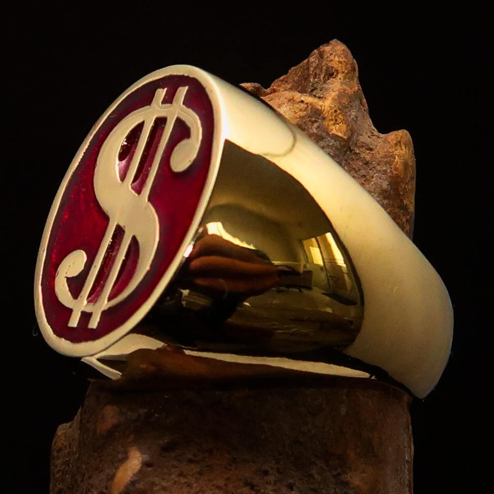 Excellent crafted Men's Currency Ring US Dollar Symbol Red - Solid Brass - BikeRing4u