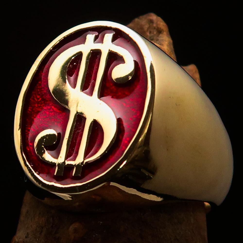 Excellent crafted Men's Currency Ring US Dollar Symbol Red - Solid Brass - BikeRing4u