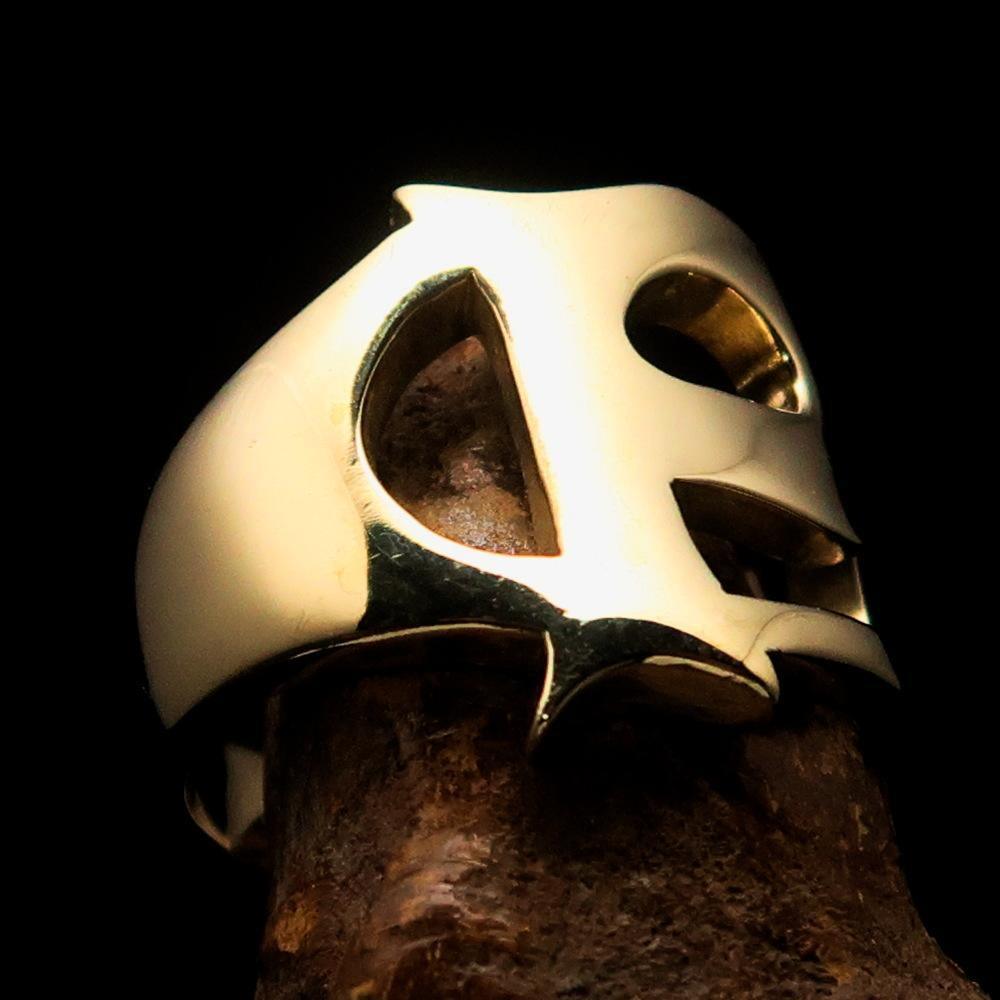 Mirror polished Men's Brass Initial Ring one bold Letter P - BikeRing4u