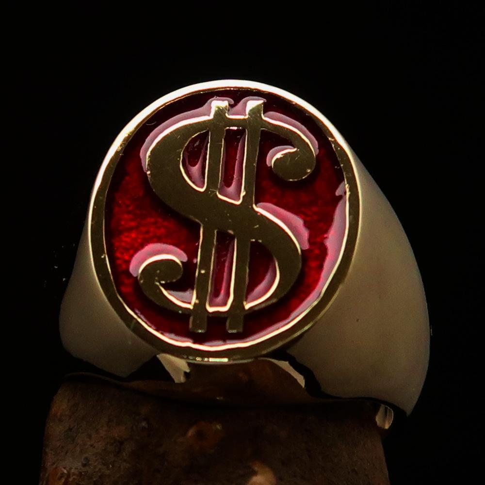 Excellent crafted Men's Currency Ring US Dollar Symbol Red - Solid Brass - BikeRing4u