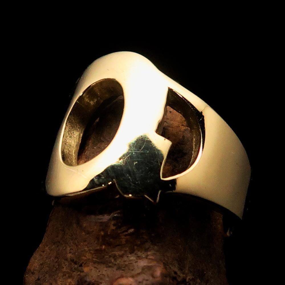 Mirror polished Men's Brass Initial Ring one bold Letter Q - BikeRing4u