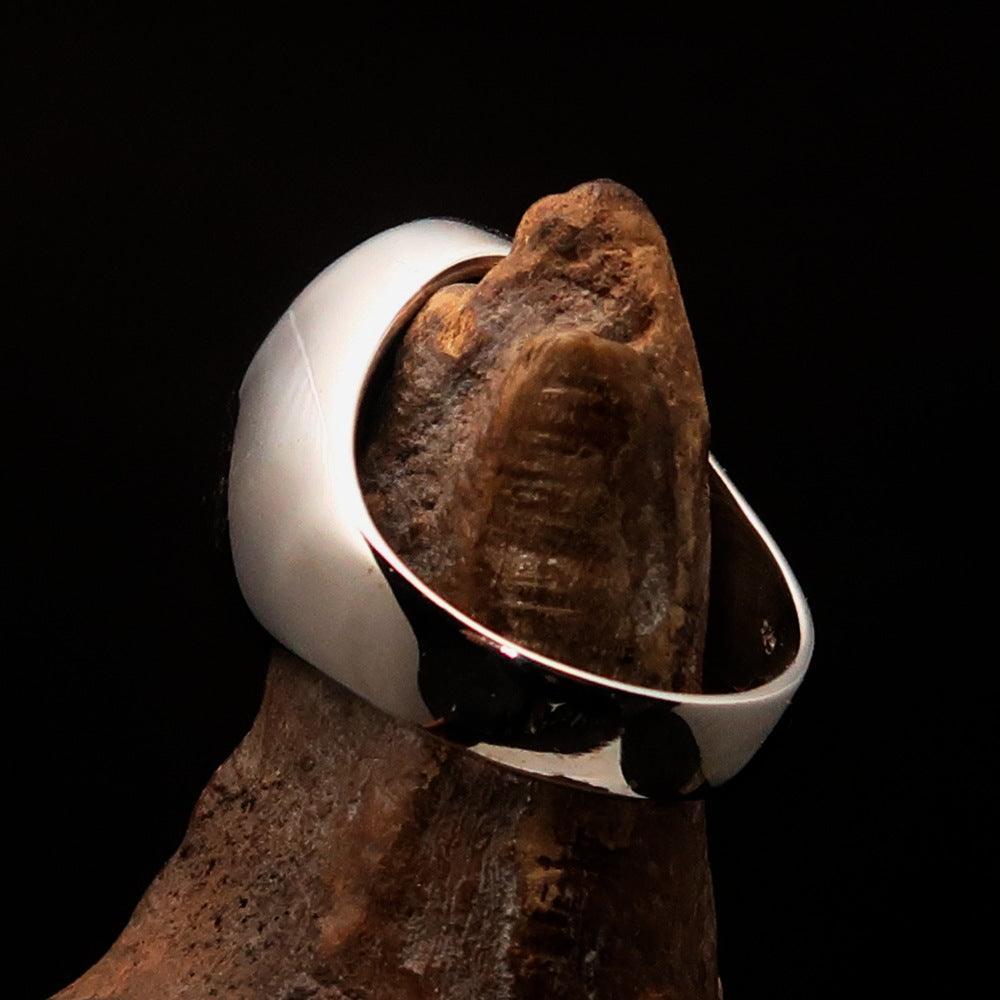 Oval shaped Egyptian Ankh Cross Men's Ring - two tone Sterling Silver - BikeRing4u