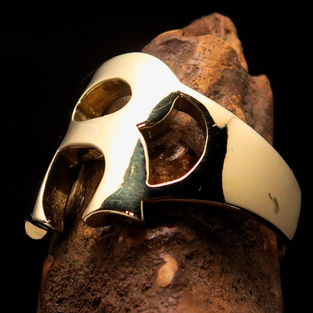 Mirror polished Men's Brass Initial Ring one bold Letter R - BikeRing4u