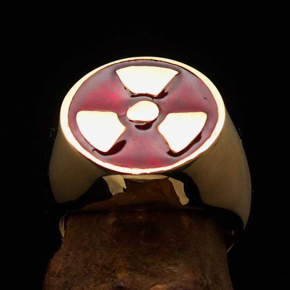 Perfectly crafted Men's Gamer Ring Radioactive Symbol Red - Solid Brass - BikeRing4u