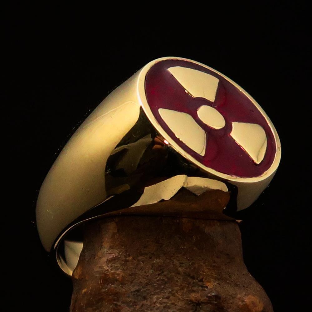 Perfectly crafted Men's Gamer Ring Radioactive Symbol Red - Solid Brass - BikeRing4u
