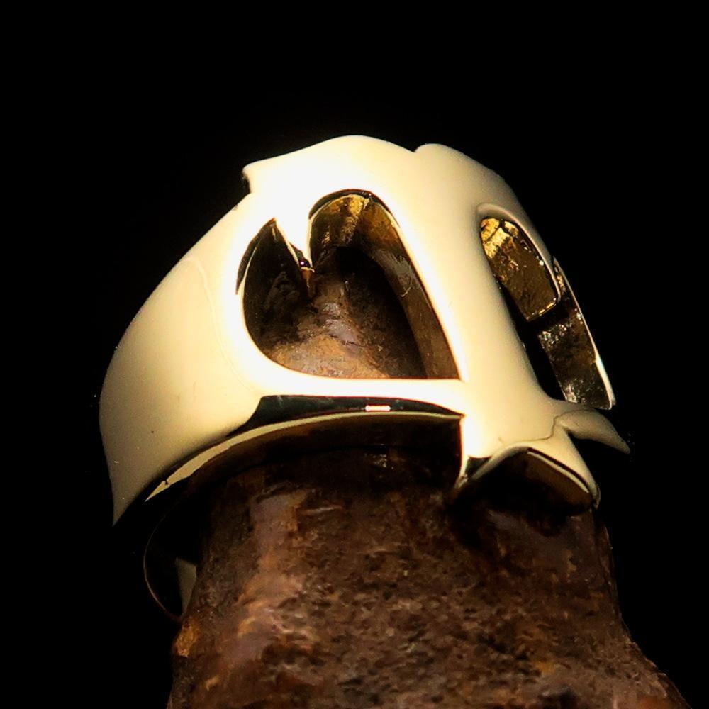 Mirror polished Men's Brass Initial Ring one bold Letter T - BikeRing4u