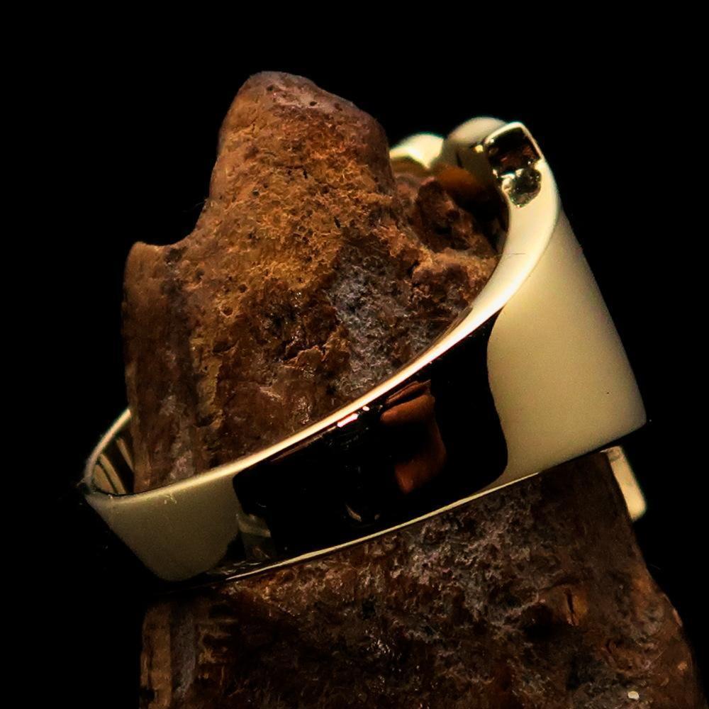 Mirror polished Men's Brass Initial Ring one bold Letter T - BikeRing4u