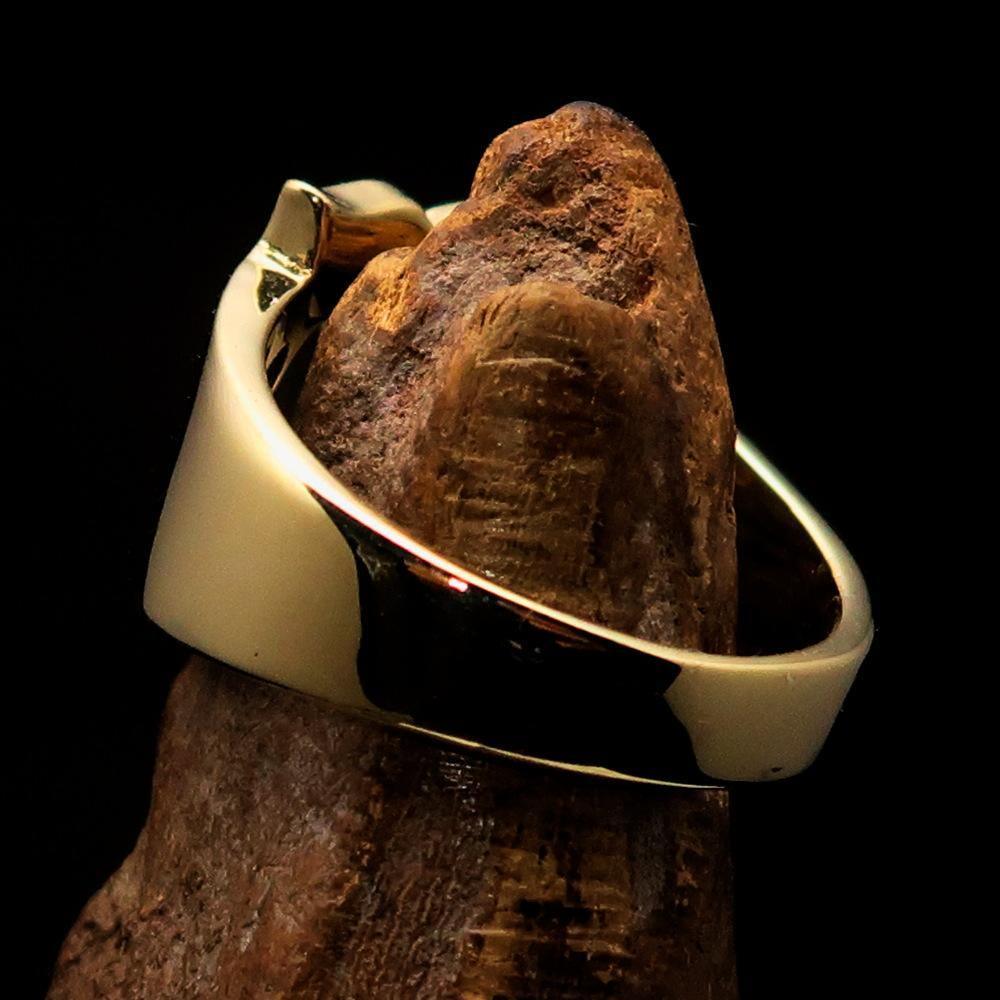 Mirror polished Men's Brass Initial Ring one bold Letter T - BikeRing4u