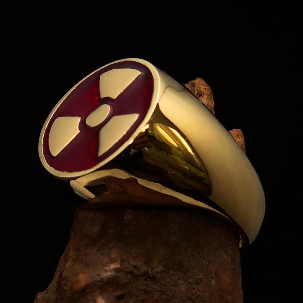 Perfectly crafted Men's Gamer Ring Radioactive Symbol Red - Solid Brass - BikeRing4u