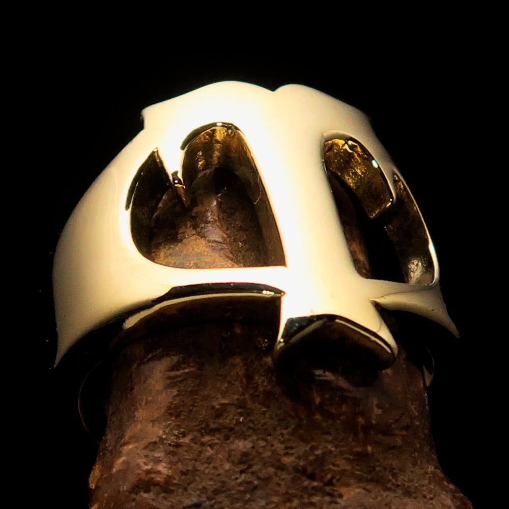 Mirror polished Men's Brass Initial Ring one bold Letter T - BikeRing4u