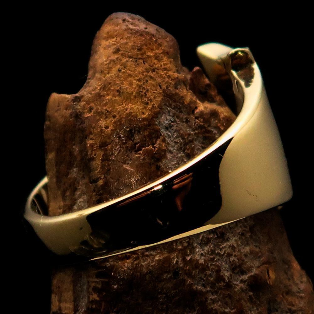 Mirror polished Men's Brass Initial Ring one bold Letter V - BikeRing4u
