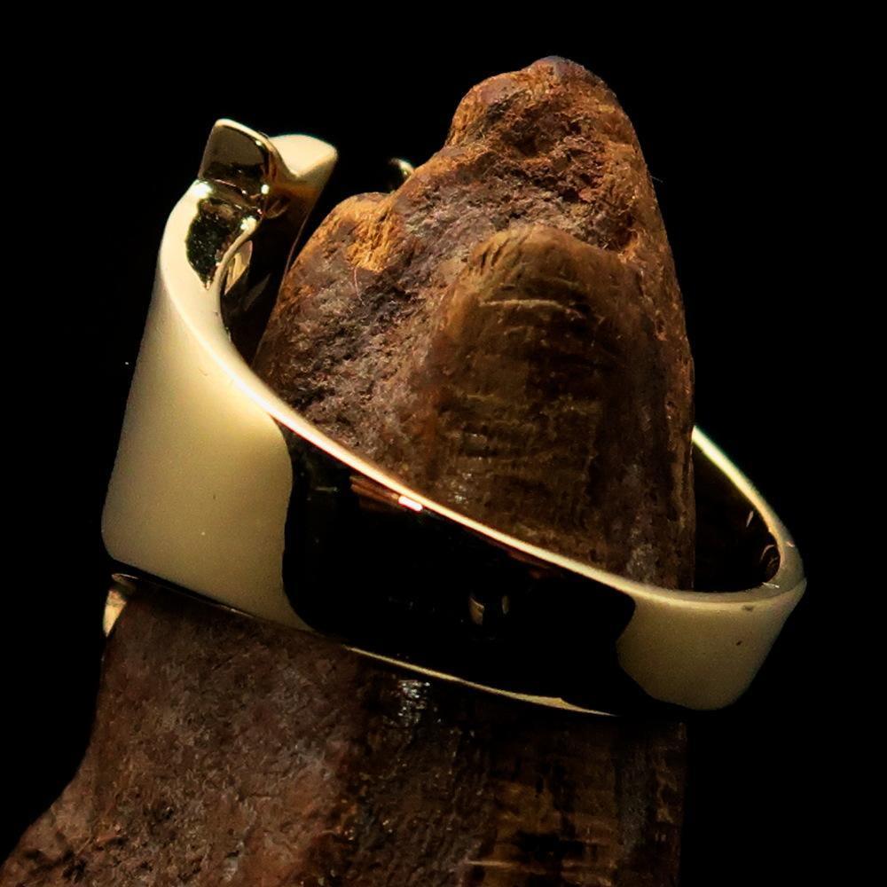 Mirror polished Men's Brass Initial Ring one bold Letter V - BikeRing4u