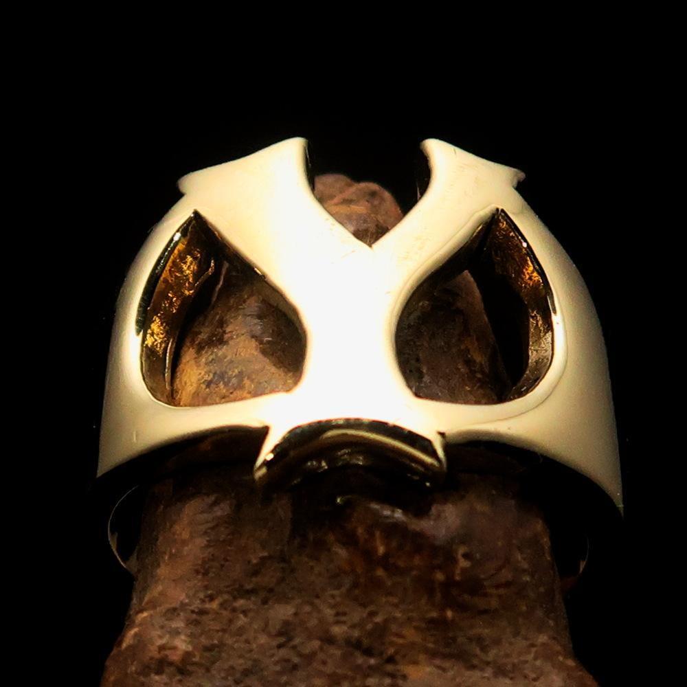 Mirror polished Men's Brass Initial Ring one bold Letter Y - BikeRing4u