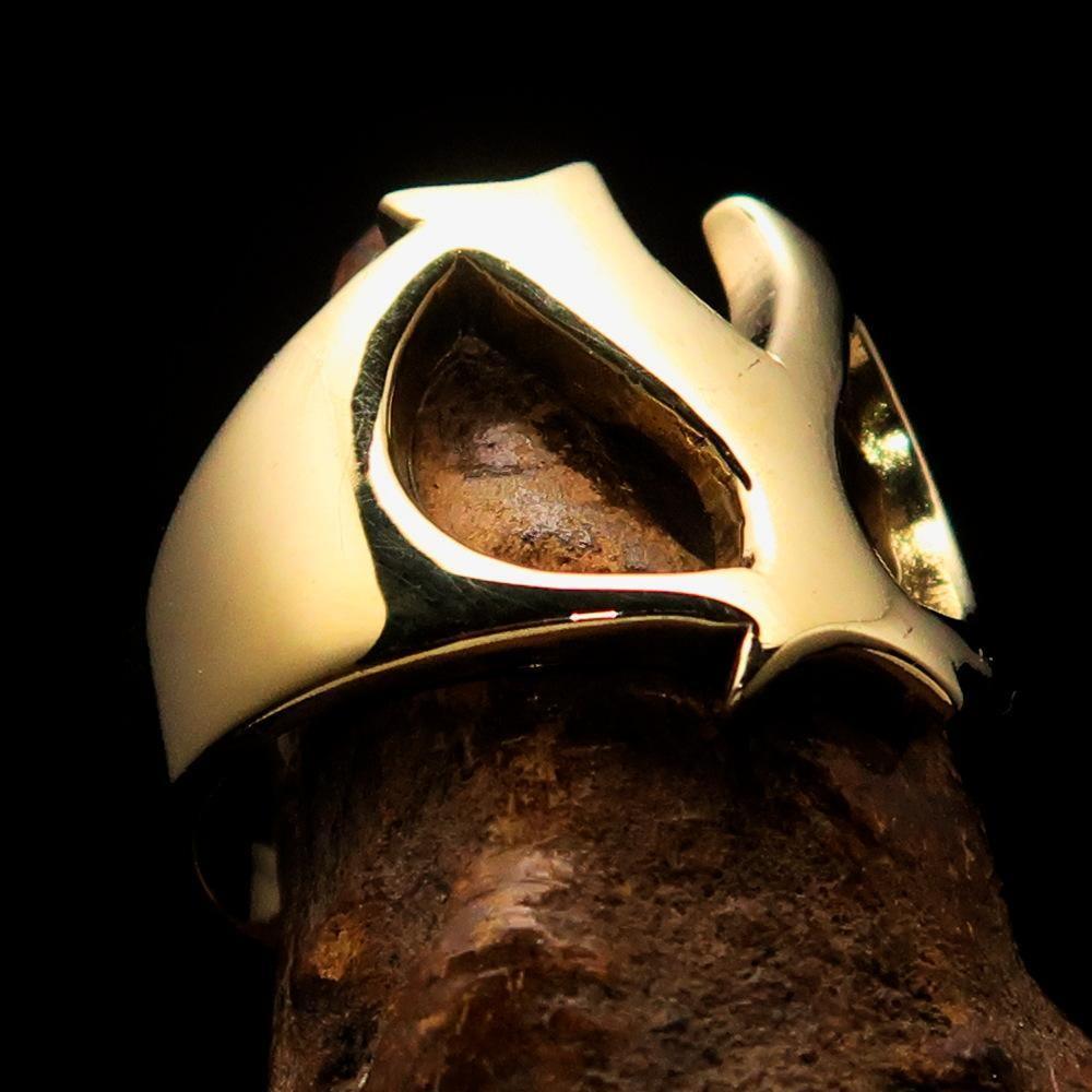 Mirror polished Men's Brass Initial Ring one bold Letter Y - BikeRing4u
