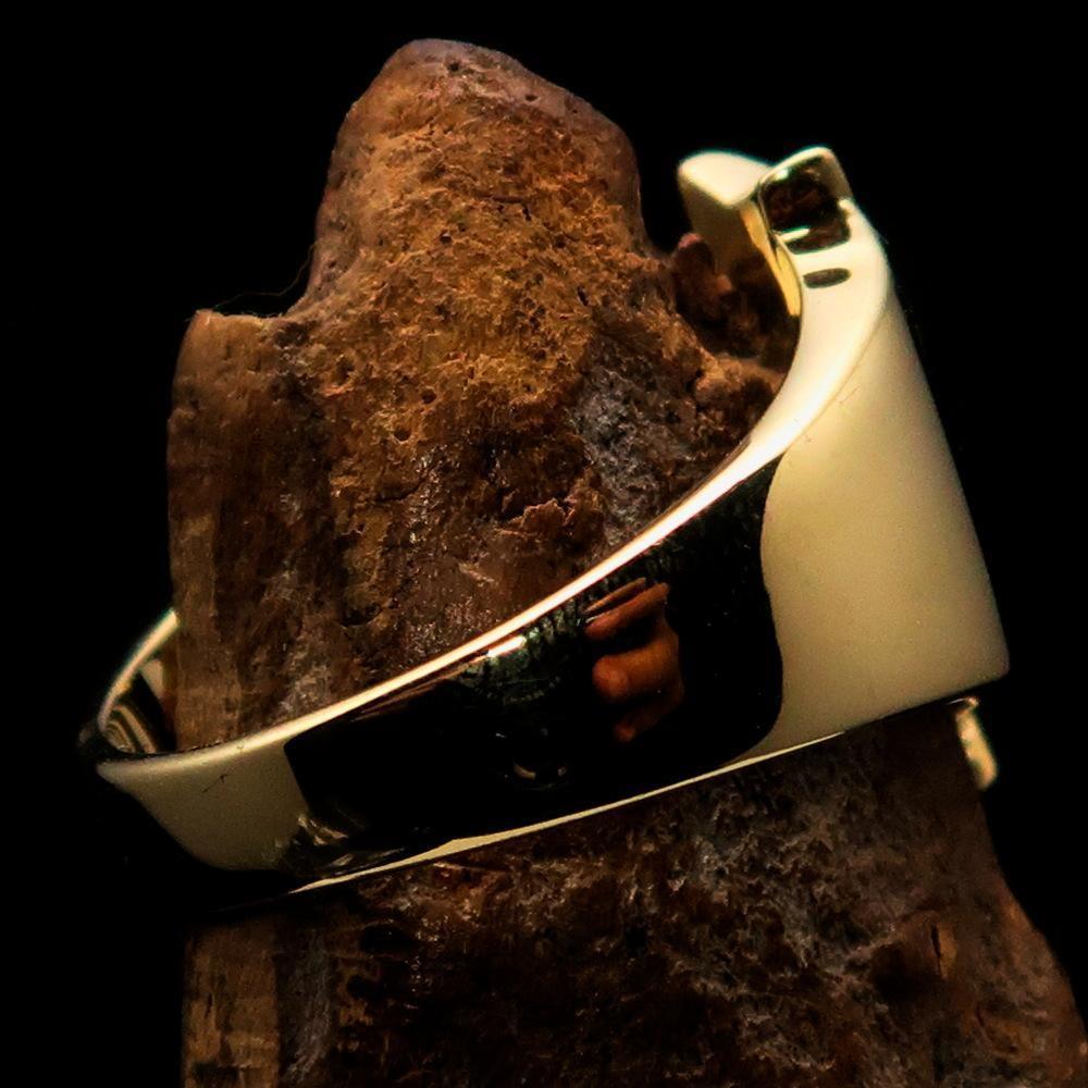Mirror polished Men's Brass Initial Ring one bold Letter Y - BikeRing4u