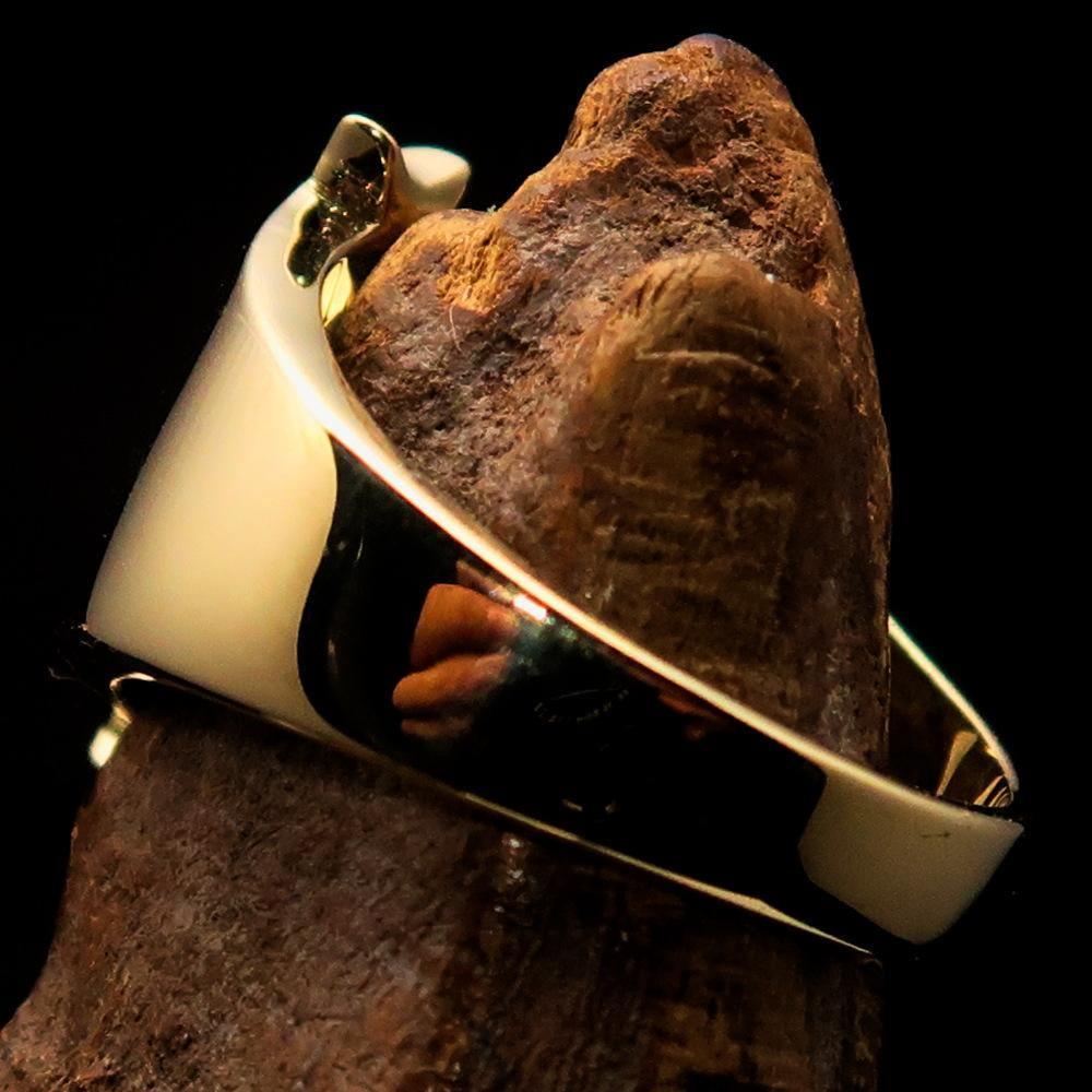 Mirror polished Men's Brass Initial Ring one bold Letter Y - BikeRing4u