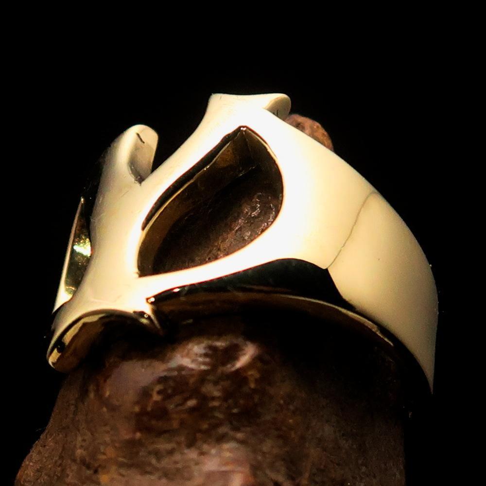 Mirror polished Men's Brass Initial Ring one bold Letter Y - BikeRing4u
