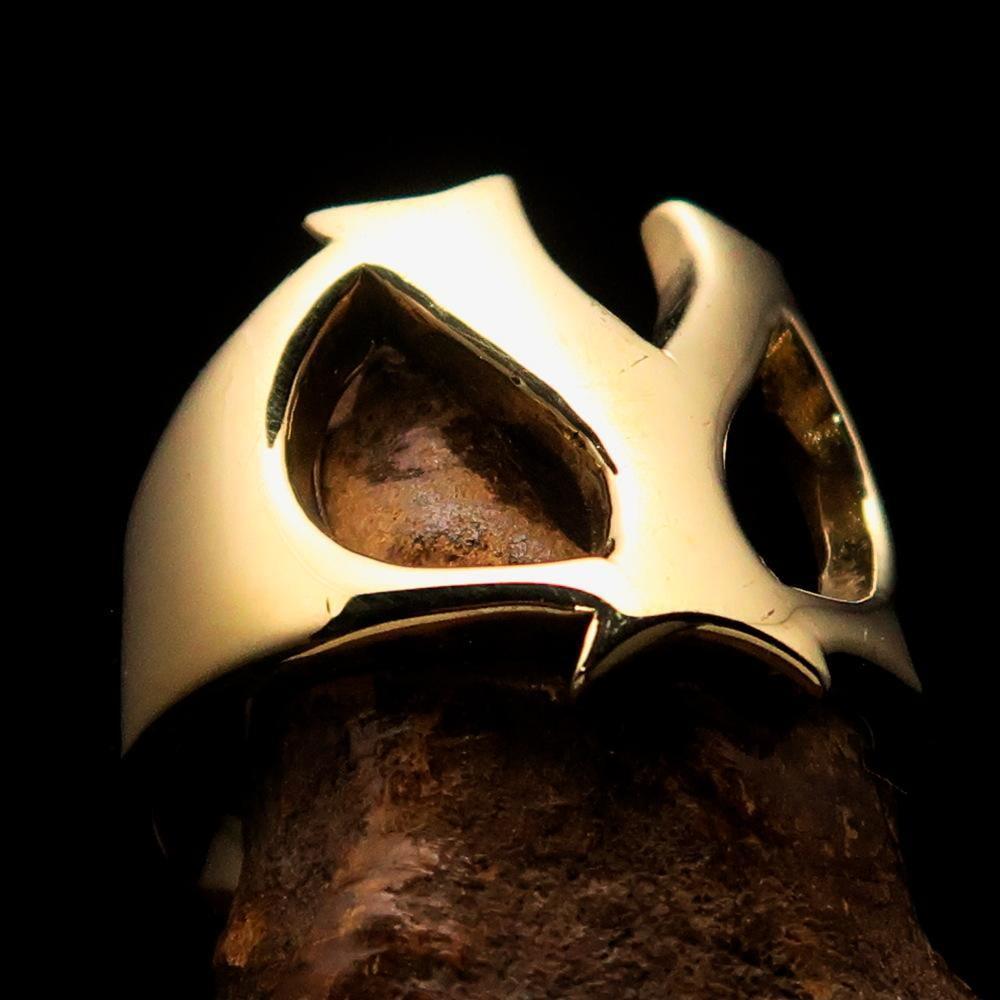 Mirror polished Men's Brass Initial Ring one bold Letter Y - BikeRing4u