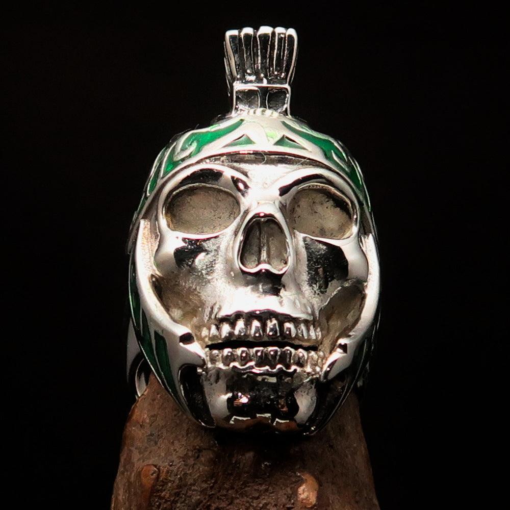 Excellent crafted Men's Skull Biker Ring green Roman Centurion - Sterling Silver - BikeRing4u