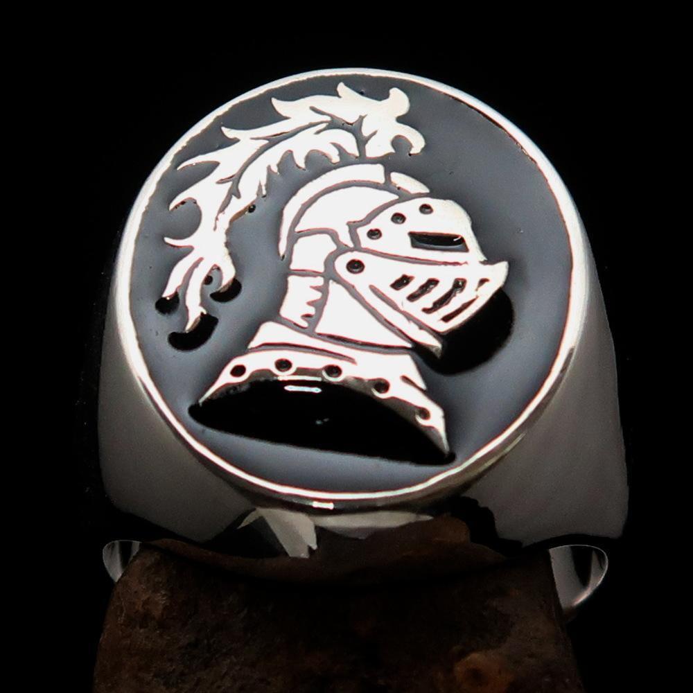 Perfectly crafted Men's Medieval Ring Brave Knight Black - Sterling Silver - BikeRing4u