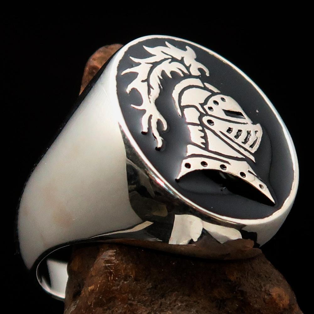 Perfectly crafted Men's Medieval Ring Brave Knight Black - Sterling Silver - BikeRing4u