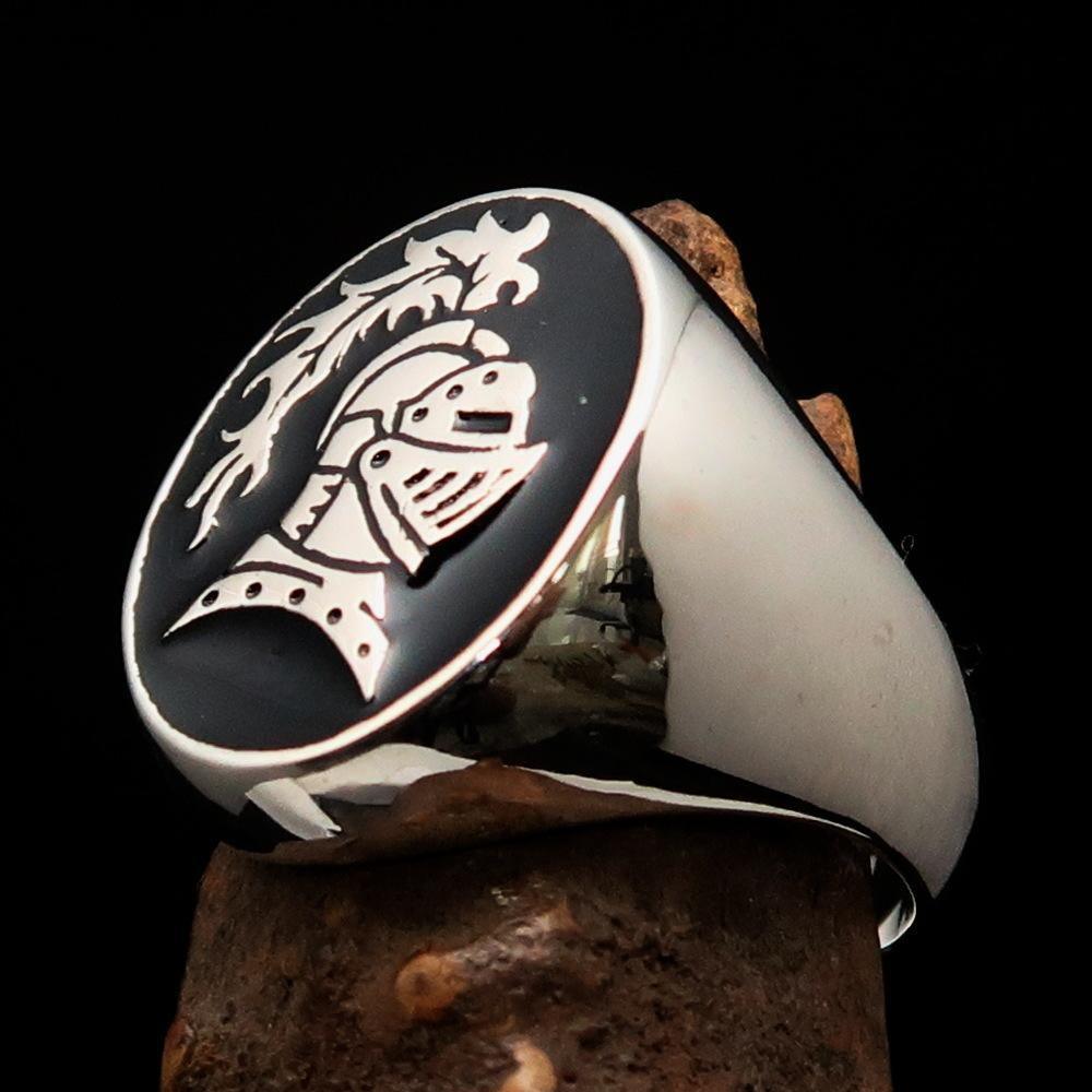 Perfectly crafted Men's Medieval Ring Brave Knight Black - Sterling Silver - BikeRing4u