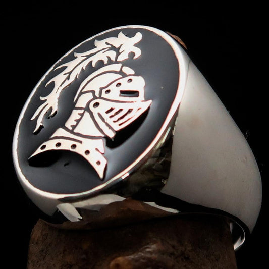 Perfectly crafted Men's Medieval Ring Brave Knight Black - Sterling Silver - BikeRing4u