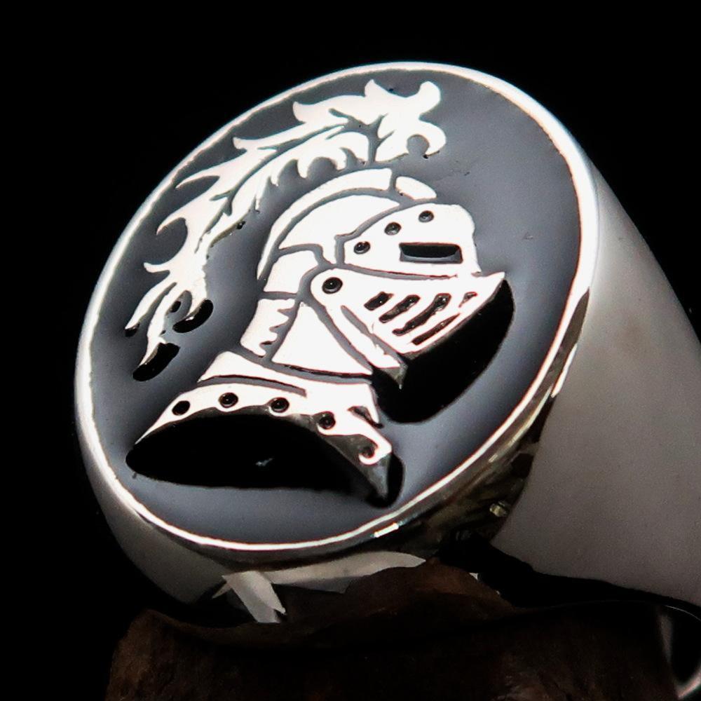 Perfectly crafted Men's Medieval Ring Brave Knight Black - Sterling Silver - BikeRing4u