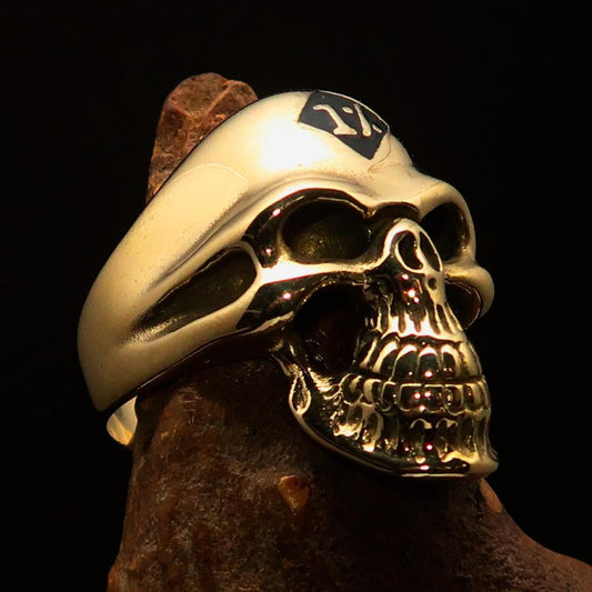 Excellent crafted Men's Biker Skull Ring Diamond 1% Outlaw Symbol Black - BikeRing4u