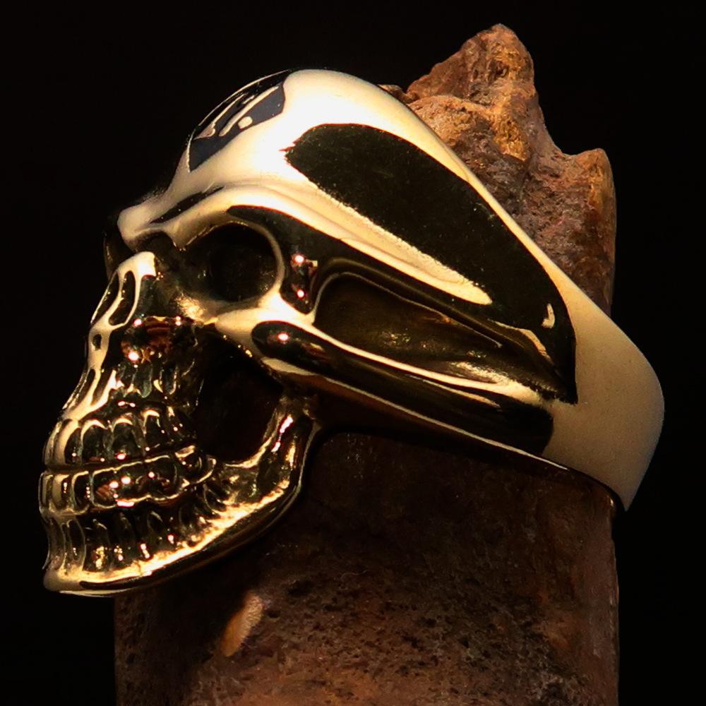 Excellent crafted Men's Biker Skull Ring Diamond 1% Outlaw Symbol Black - BikeRing4u