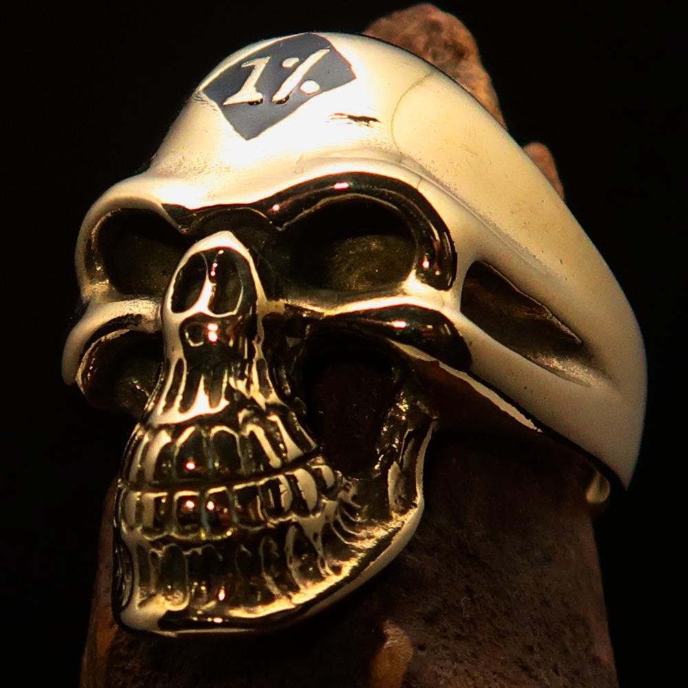 Excellent crafted Men's Biker Skull Ring Diamond 1% Outlaw Symbol Black - BikeRing4u