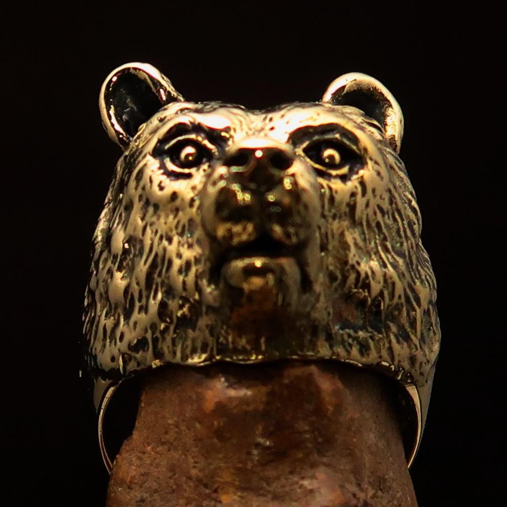 Excellent crafted Men's Brass Animal Ranger Ring detailed Grizzly Bear - BikeRing4u