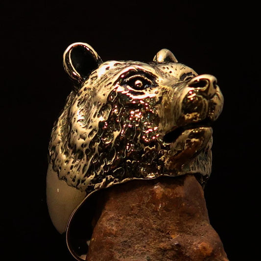 Excellent crafted Men's Brass Animal Ranger Ring detailed Grizzly Bear - BikeRing4u