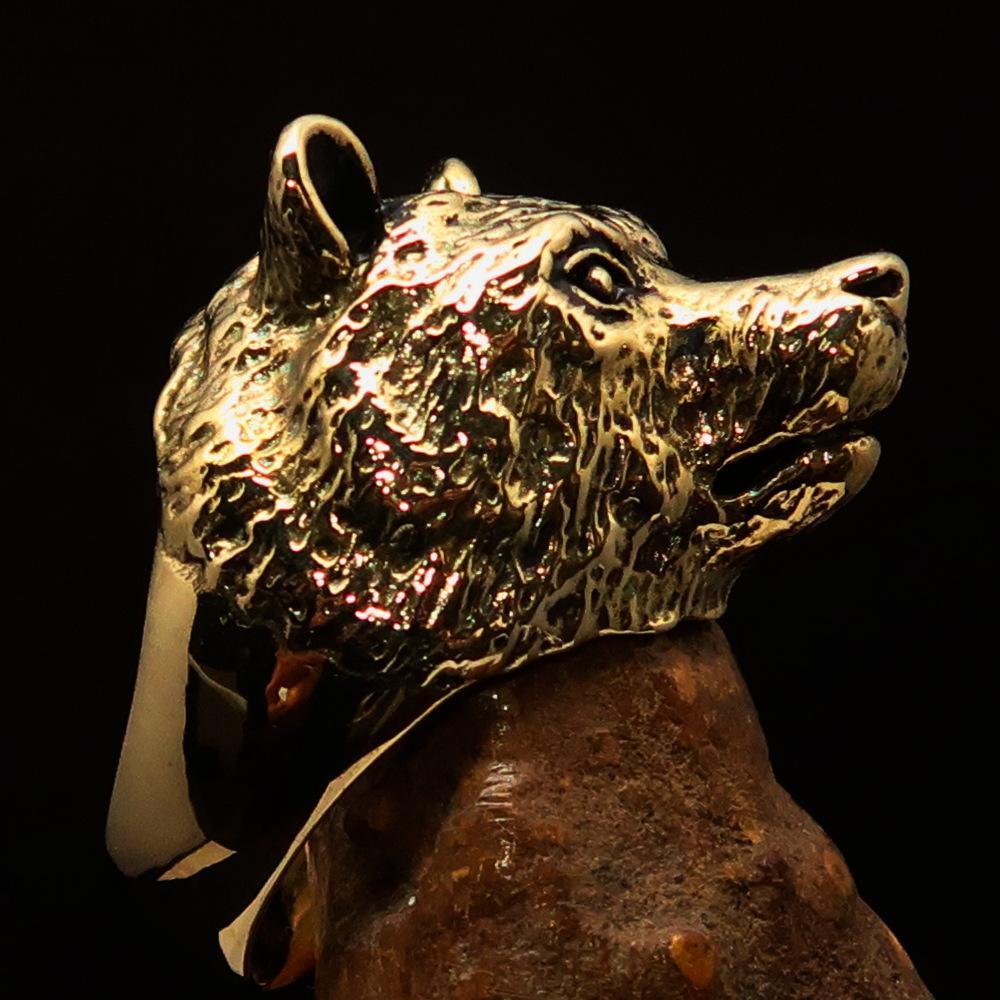 Excellent crafted Men's Brass Animal Ranger Ring detailed Grizzly Bear - BikeRing4u
