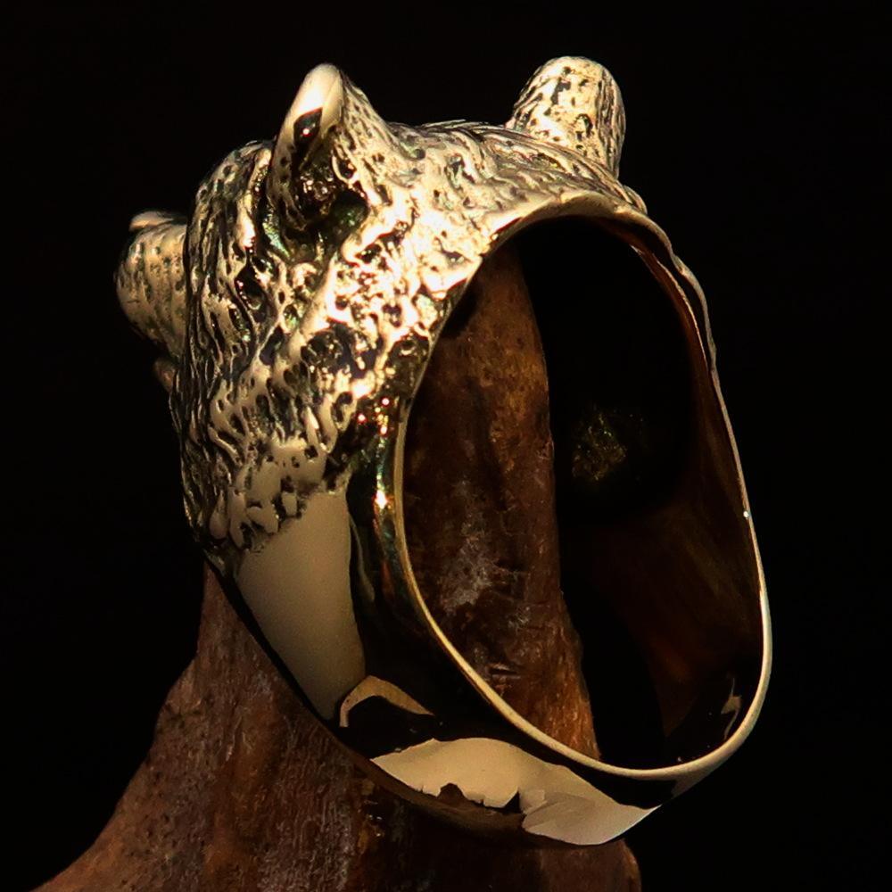 Excellent crafted Men's Brass Animal Ranger Ring detailed Grizzly Bear - BikeRing4u