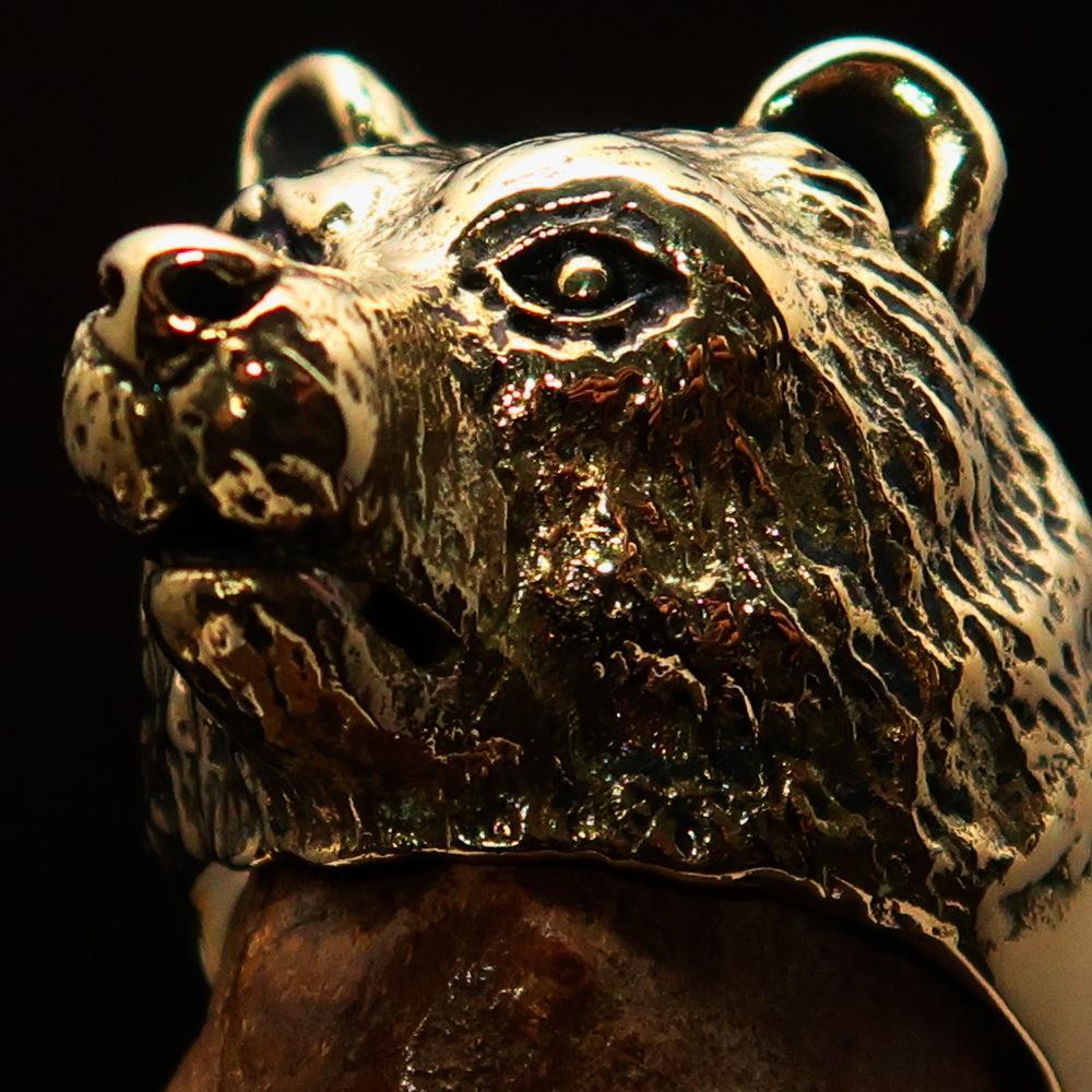 Excellent crafted Men's Brass Animal Ranger Ring detailed Grizzly Bear - BikeRing4u