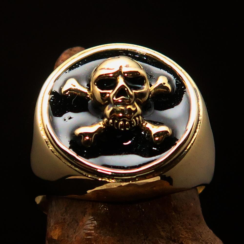 Nicely crafted Men's Pirate Ring Jolly Roger crossed Bones Skull Black - BikeRing4u