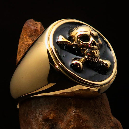 Nicely crafted Men's Pirate Ring Jolly Roger crossed Bones Skull Black - BikeRing4u