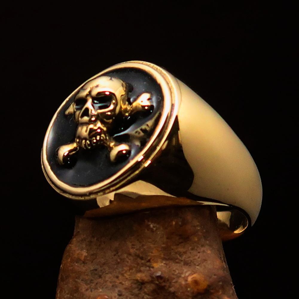 Nicely crafted Men's Pirate Ring Jolly Roger crossed Bones Skull Black - BikeRing4u