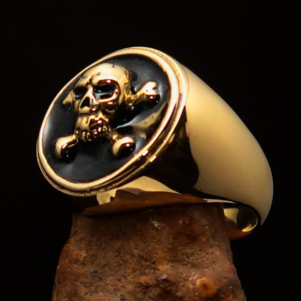 Nicely crafted Men's Pirate Ring Jolly Roger crossed Bones Skull Black - BikeRing4u