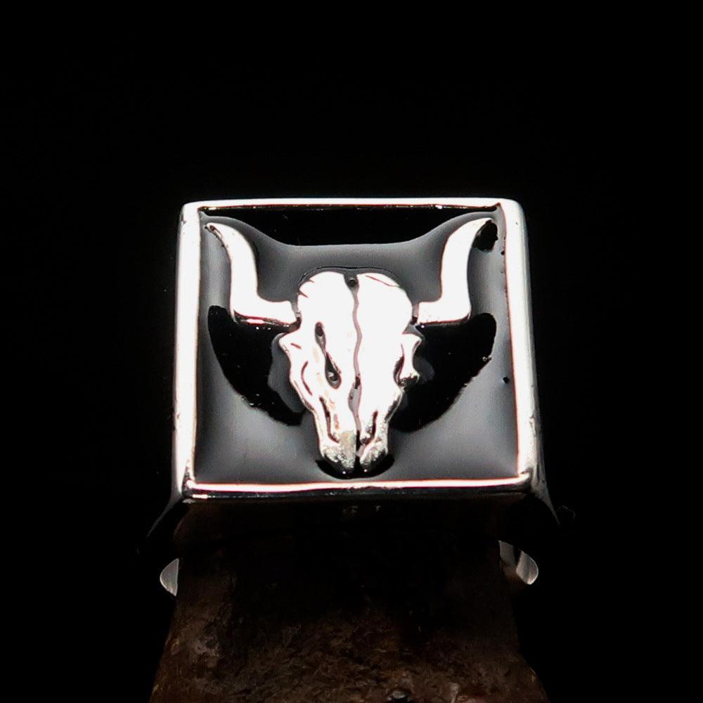 Perfectly crafted Men's Cowboy Ring black Bull Skull - Sterling Silver - BikeRing4u
