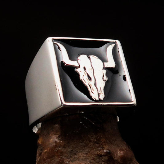 Perfectly crafted Men's Cowboy Ring black Bull Skull - Sterling Silver - BikeRing4u