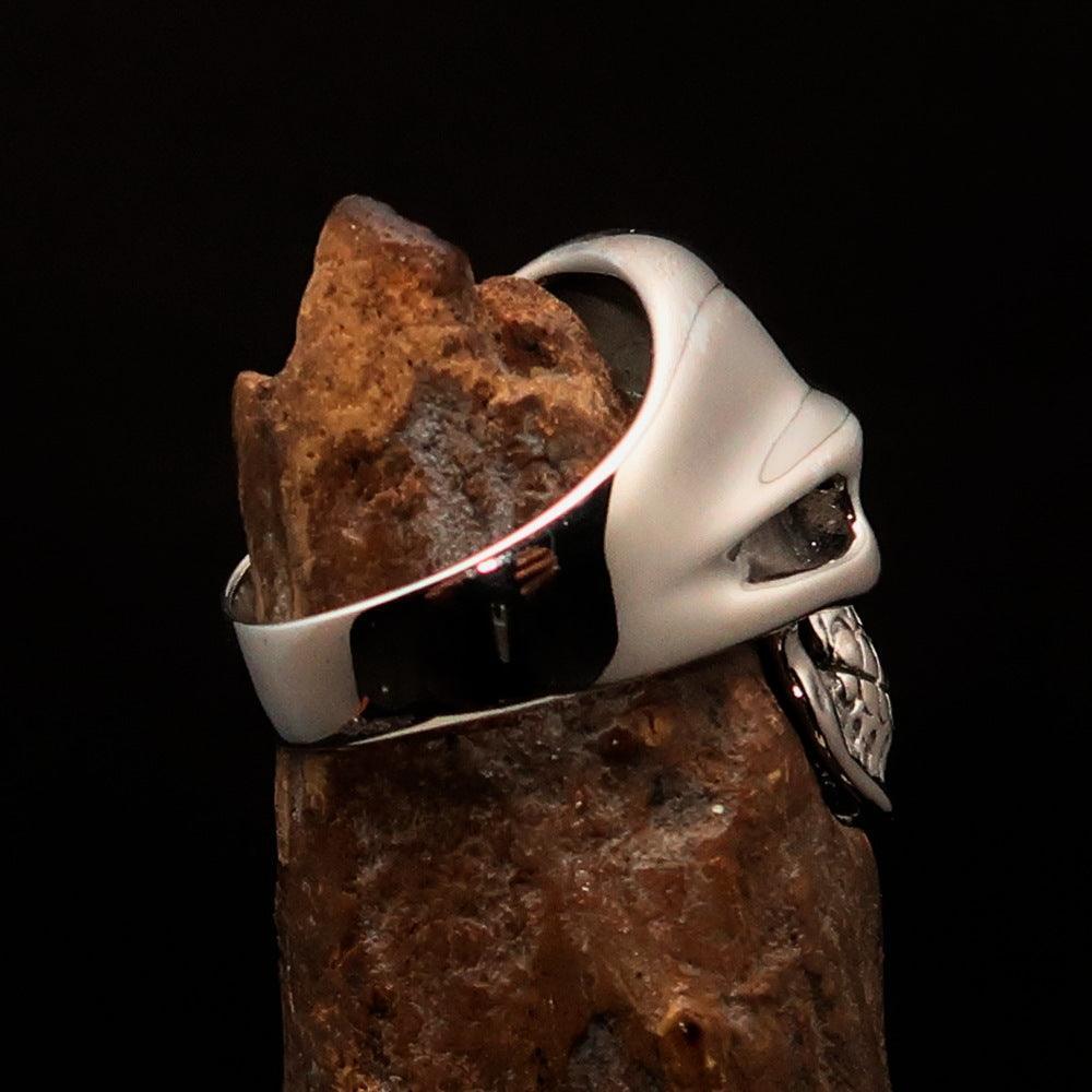 Mirror polished Men's Outlaw Biker Ring blue 1% Skull - Sterling Silver - BikeRing4u