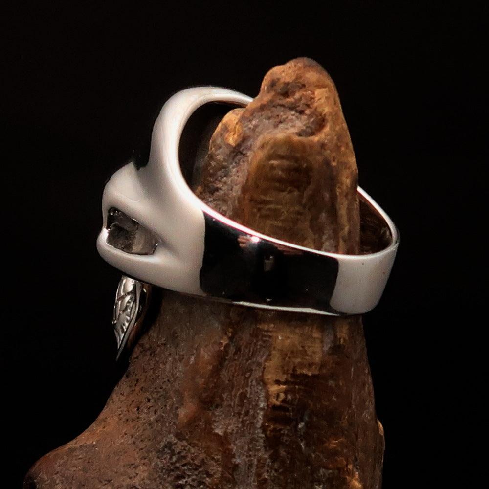 Mirror polished Men's Outlaw Biker Ring blue 1% Skull - Sterling Silver - BikeRing4u
