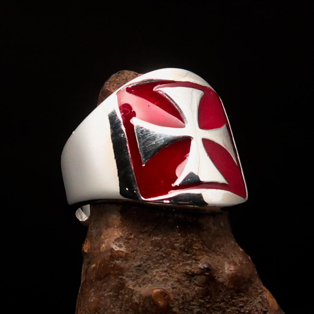 Excellent crafted Men's red Iron Cross Biker Ring - Sterling Silver - BikeRing4u