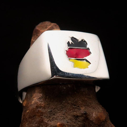 Excellent crafted Men's National Flag Ring Germany - Sterling Silver - BikeRing4u