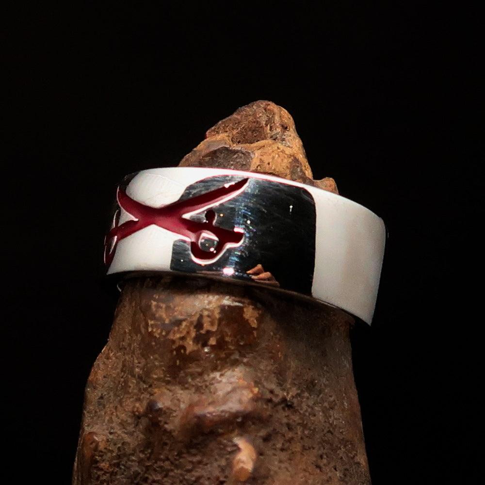Excellent crafted Men's Cavalry Ring red Crossed Sabers - Sterling Silver - BikeRing4u