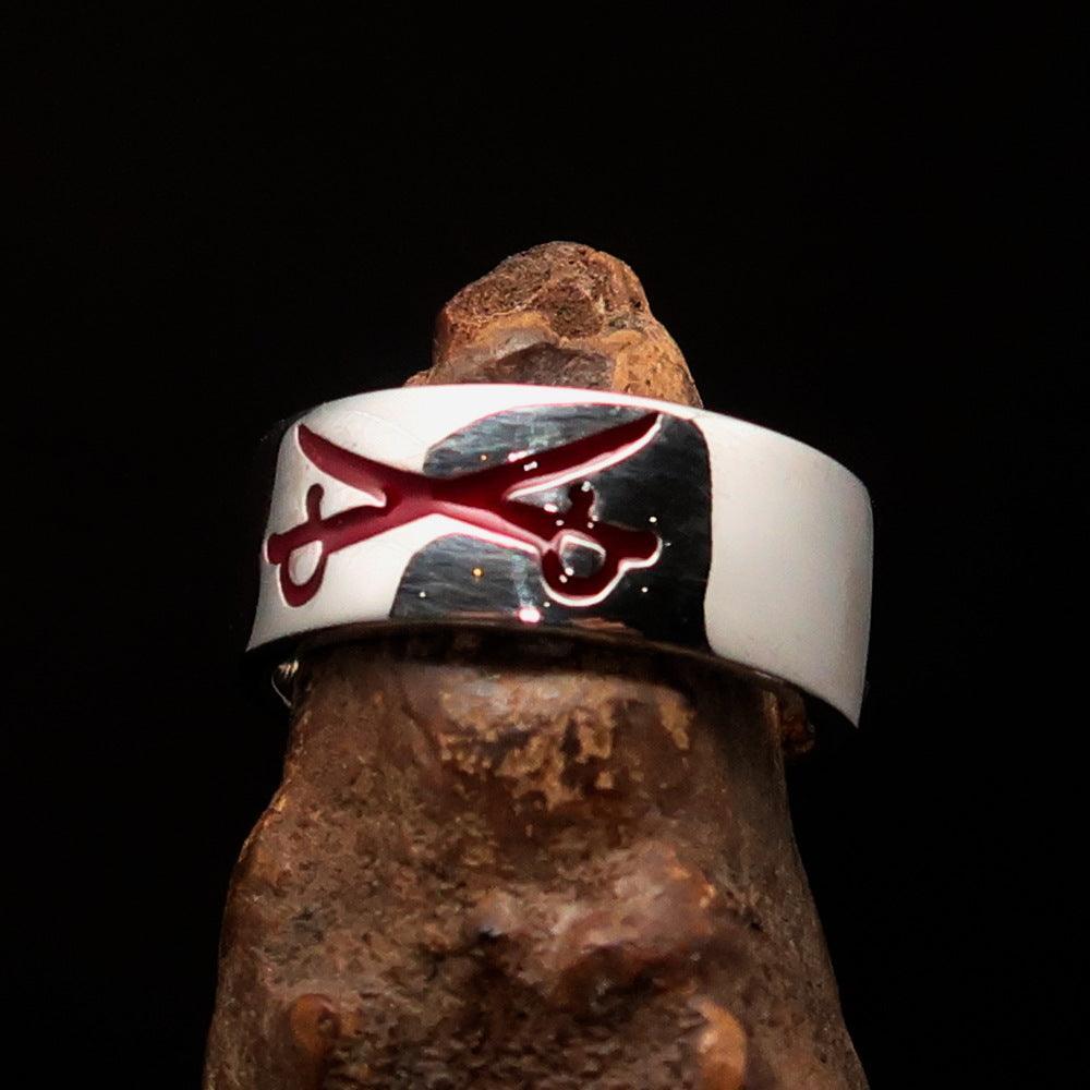 Excellent crafted Men's Cavalry Ring red Crossed Sabers - Sterling Silver - BikeRing4u